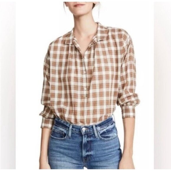 Nili Lotan Brown Checkered Top - Picture 1 of 14